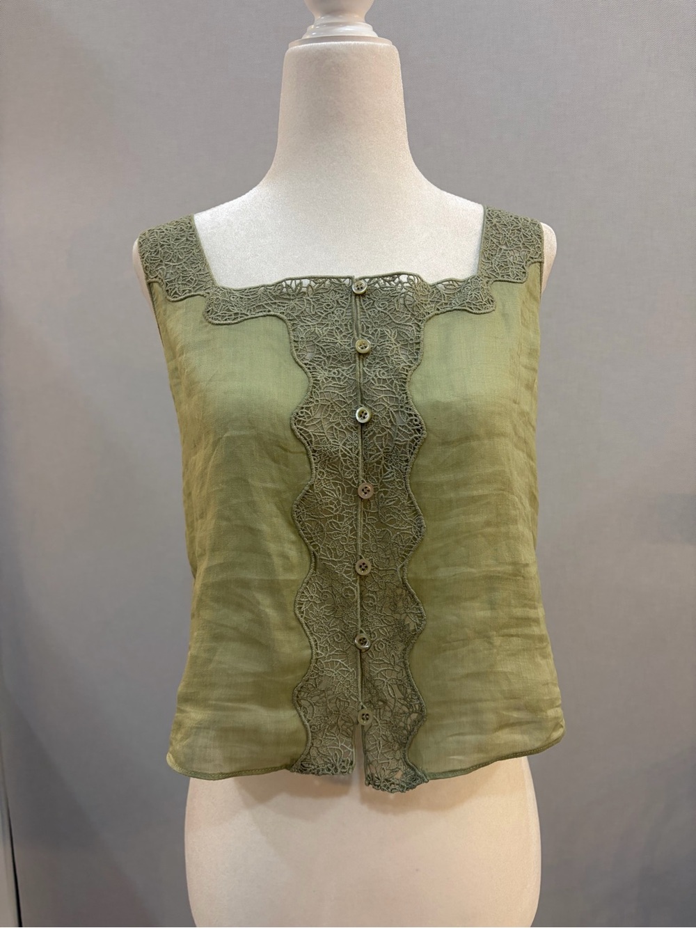 Frame Denim sage Green Lace-Trim Button Front top